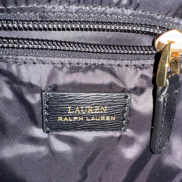 Lauren Ralph Lauren Keely Small Black Nylon Satin Gold Trim Backpack Bag - Picture 11 of 13